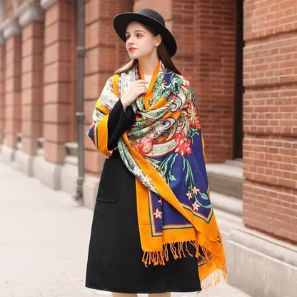 DANA XU 100% Merino Wool Extra Large Pashmina Blanket Travel Scarf Cashmere Wrap for Women Fall Winter Oversize Shawl Floral