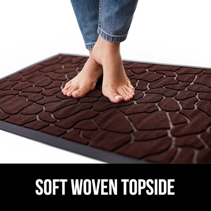 GORILLA GRIP 100% Waterproof All-Season WeatherMax Doormat, US Designed Natural Rubber, Stain and Fade Resistant, Low Profile Indoor Outdoor Door Mats, Easy Clean Patio Mat, 17x29, Dark Brown Pebble