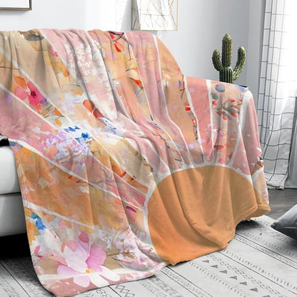 Orange Boho Sun Throw Blanket 60Wx80H Inch Bohemian Minimalist Art Boys Girls Abstract Colorful Flower Aesthetic Blankets Warm Fuzzy Throw Blanket for Sofa Bed Throws Birthday Presents