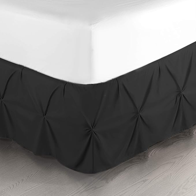 Nestl Pinch Pleat Twin Bed Skirt - 14" Drop, Premium Microfiber Black Bedskirt