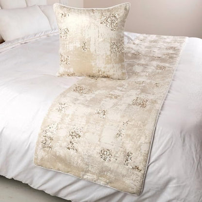 The HomeCentric Ivory Bed Runner, Full Size 68"x18" Decorative Bed Runner with Matching Pillow Cover, Ivory Velvet Bed Scarf in Foil Velvet with Sequin - Creative Grudge