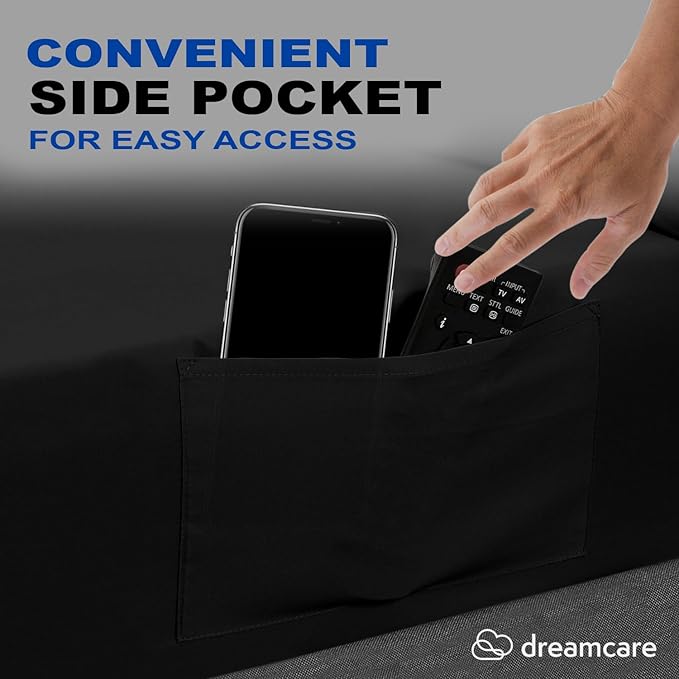 DREAMCARE Twin Sheets - Cooling Bed Sheets - 4pc Set - up to 15" Deep Pocket - Soft & Long Lasting 100% Fine Brushed Polyester with Side Pocket - Black