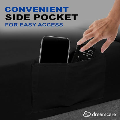 DREAMCARE Full Size Sheets - Cooling Bed Sheets - 4pcs Set - up to 15" Deep Pocket Full Sheet Set - Sheets Full Size Bed - Soft & Long Lasting 100% Fine Brushed Polyester with Side Pocket - Black