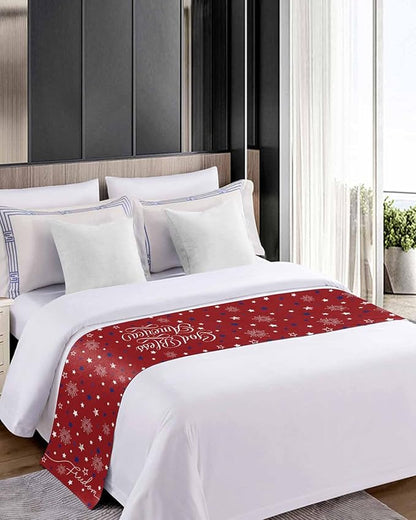 Independence Day Blue White Star Bed Runners for Bedroom Hotel,Decorative Bedding Scarf Freedom Celebration on Red Bed End Blanket Bedding Runner Scarves for Queen Size Bed,94x20in