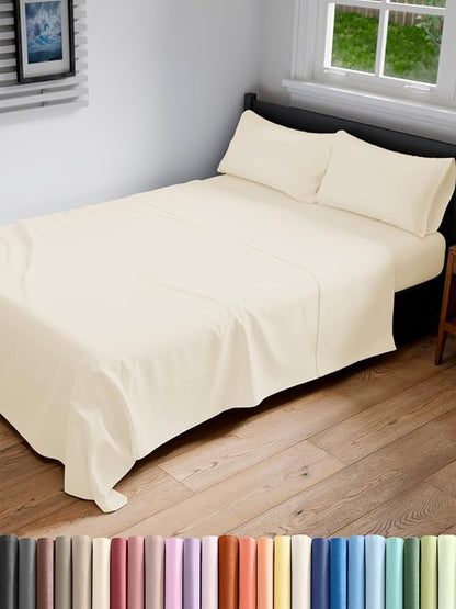 Full XL Bed Sheet Set - 4 Piece Extra Long Extended Full XL Sheets - Soft, Breathable & Cooling - Fits 8” to 16" Mattress w/ Deep Pockets - 54" x 80" - Easy-Fit, Wrinkle & Fade Resistant - Off White