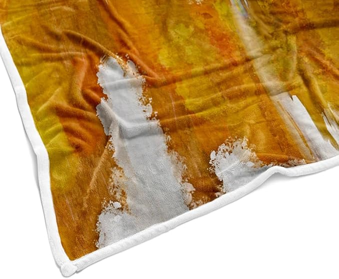 Abstract Ombre Throw Blankets, Modren Chic Art Oil Painting Cozy Warm Bed Couch Blanket, Yellow Gold White Fleece Flannel Throws to Decorate The Room and Bedroom