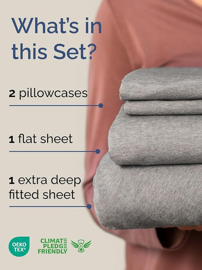 Extra Deep Pocket King Sheets - 4 Piece Breathable & Cooling Bed Sheets - Hotel Luxury Sheet Set - Soft, Wrinkle Free & Comfy - Easily Fits Extra Deep Mattresses - Deep Pocket Heathered Grey Sheets
