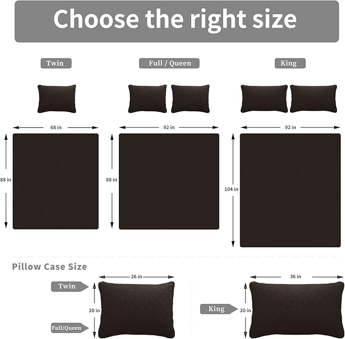 Easy-Going King Size Reversible Quilt Set with 1 Quilt and 2 Pillow Shams, Soft Bed Quilt Cover, Water Resistant Lightweight Microfiber Bedspread, Stain Resistant, Chocolate/Beige