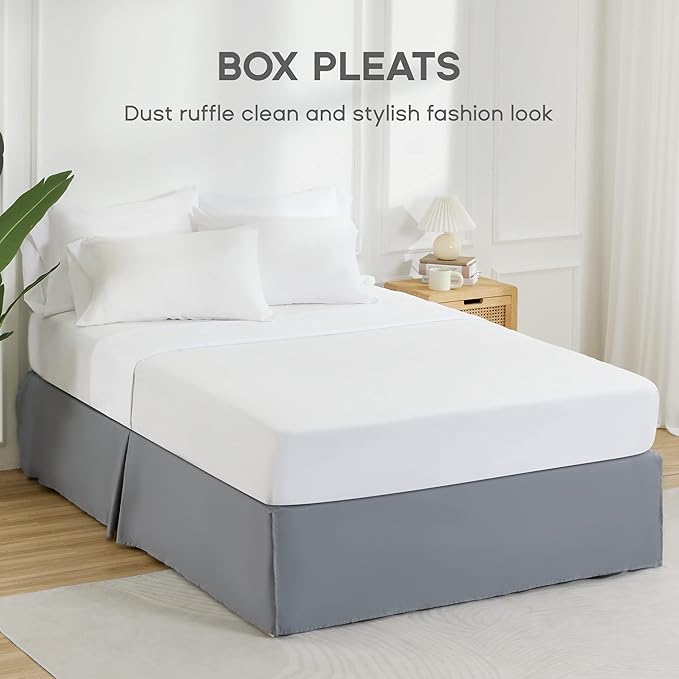 SONIVE Twin Bed Skirt,15" Drop Pleated Dust Ruffle,Classic Tailored Easy Fit Brushed Microfiber Skirts Hotel Quality Shrinkage & Fade Resistant Grey