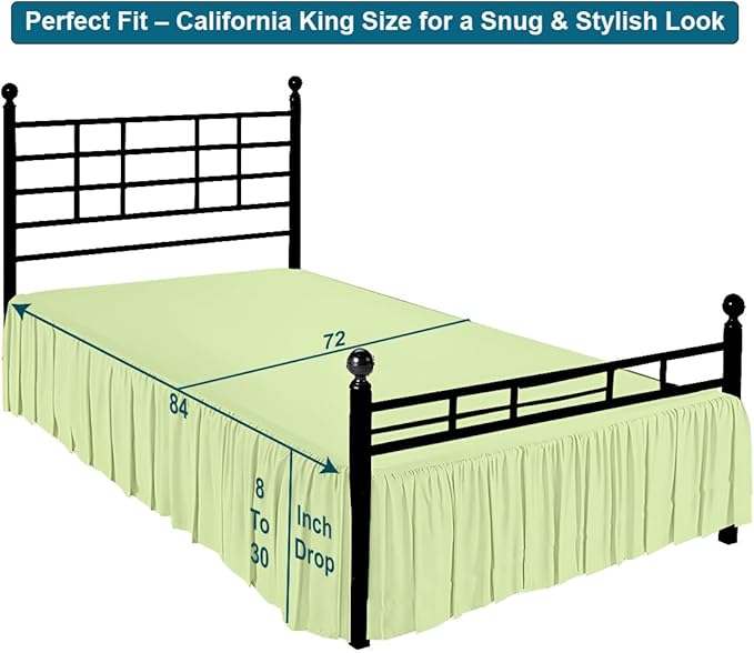 Shreem Linen Ruffled Bed Skirt with Split Corners, Gathered Style, 100% Microfiber, 21-Inch Drop, Dust Ruffle Bedskirt with Platform, Cal-King, Sage