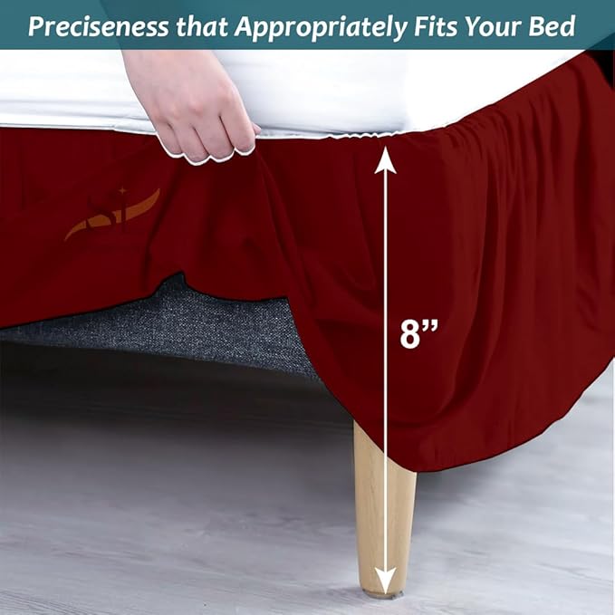 Shreem Linen Ruffled Bed Skirt with Split Corners, Gathered Style, 100% Microfiber, 8-Inch Drop, Dust Ruffle Bedskirt with Platform, Olympic Queen, Burgundy
