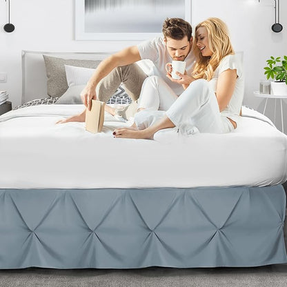 Nestl Stone Blue Bed Skirt King Size, Pinch Pleat King Bed Skirt, 14" Inch Drop King Bedskirt, Hotel Quality Stone Blue Bed Skirts, Premium Microfiber Bedskirt for King Bed, Stone Blue King Bed Skirt