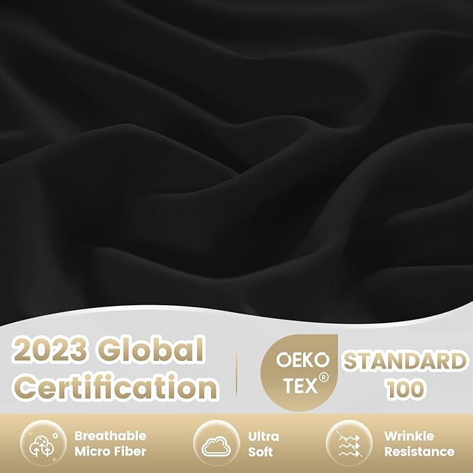 Silky Soft Queen Size Sheet Set - Luxury 4 Piece Breathable Cooling Sheets for Queen Size Bed, 16" Deep Pocket Easy Care Wrinkle Free Bedding Sheet and Pillowcase Set, Black