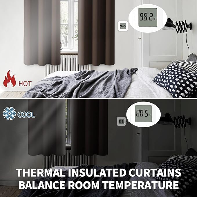 BGment Short Blackout Curtains for Bedroom 40 Inches Long - Thermal Insulated Room Darkening Curtain for Kitchen, Brown, 34 x 40 Inch, 2 Panels