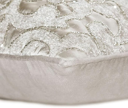 The HomeCentric King/Queen/Twin Silver Decorative Full 68"x18" Bed Runner Without Pillow Cover, Abstract, Floral, Bead Hand Embroidery Bed Scarf on Jacquard Fabric - Ethereal Silver