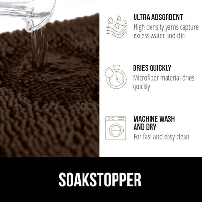 GORILLA GRIP SOAKSTOPPER Dog Door Mat, 60x36 Machine Washable Rug Absorbent Doormat Captures Moisture Mud Dirt, Quick Dry Soft Chenille Entryway Rugs Indoor Entrance Mats for Dog Paws, Brown
