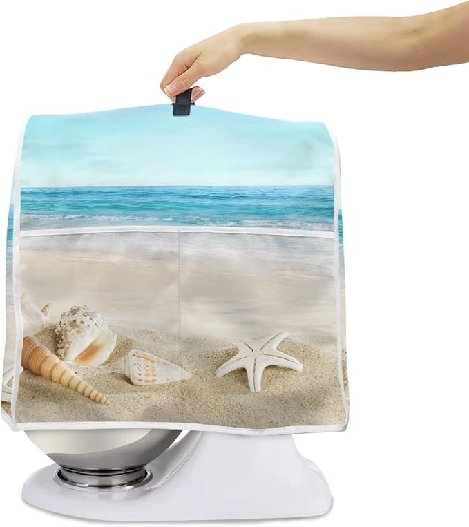 Fashion Mixer Covers Beach Print Indoor Kitchen Decorations, Polyester Dustproof Cover with Pockets for Stand Mixer, Compatible with Stand Mixer, L(6-8 qt)