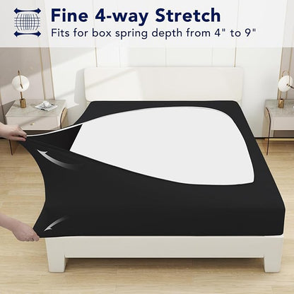 PureFit Stretchy Box Spring Cover Twin - Elastic Fitted Box Spring Wrap Around 4 Sides, Wrinkle & Fading Resistant Fits Twin Size Beds, Black