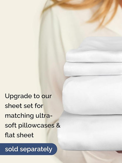Extra Deep Cal King Fitted Sheet - Hotel Luxury Single Fitted Sheet Only - Easily Fits 18 inch to 24 inch Mattress - Ultra Soft, Wrinkle & Fade Free w/Extra Deep Pockets - Breathable & Comfy - White