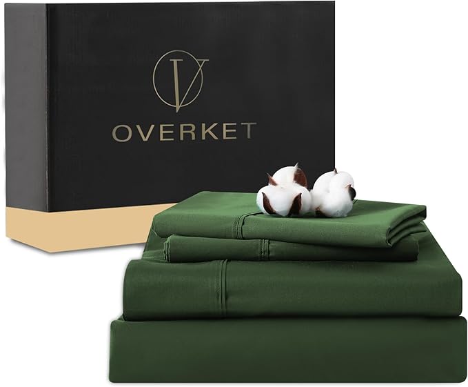 1000 Thread Count Egyptian Cotton Sheets Queen Size Set 4PCS Sateen Weave Soft Breathable 16-Inch Deep Pocket（Queen,Forest Green）