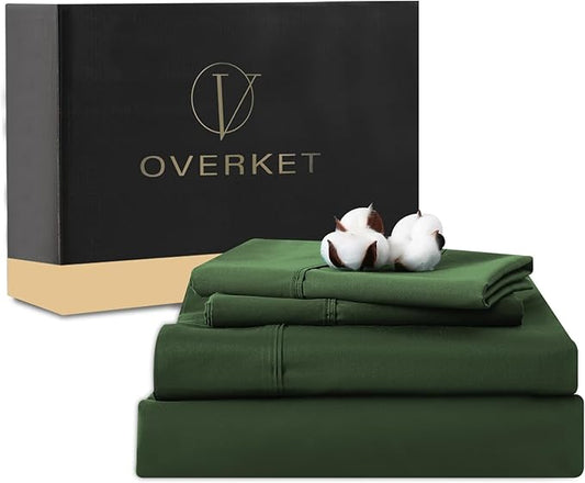 1000 Thread Count Egyptian Cotton Sheets Queen Size Set 4PCS Sateen Weave Soft Breathable 16-Inch Deep Pocket（Queen,Forest Green）