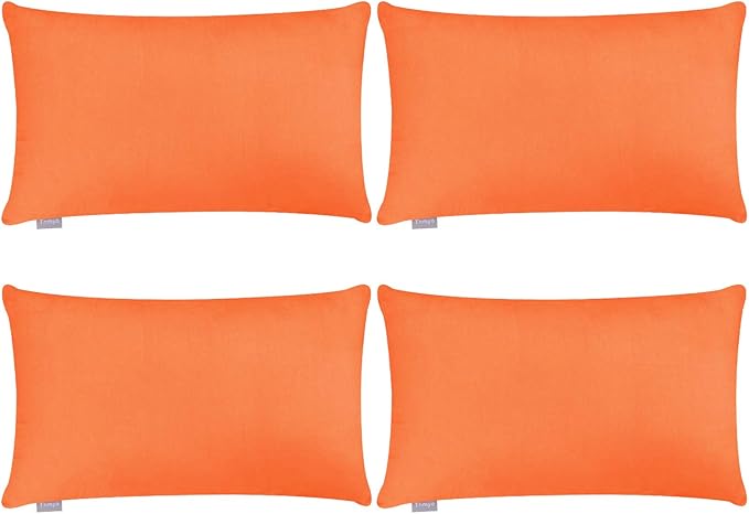 Thmyo 4-Pack 100% Cotton Lumbar Comfortable Solid Decorative Throw Pillow Case Rectangle Cushion Cover Sublimation Blank Pillow Covers Halloween DIY Throw Pillowcase(12x20inch/30x50cm,Orange)