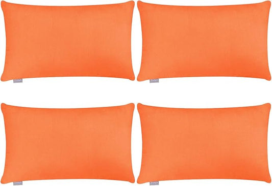 Thmyo 4-Pack 100% Cotton Lumbar Comfortable Solid Decorative Throw Pillow Case Rectangle Cushion Cover Sublimation Blank Pillow Covers Halloween DIY Throw Pillowcase(12x20inch/30x50cm,Orange)