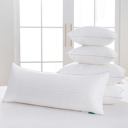 Oubonun 14 x 22 Throw Pillow Inserts, Firm and Fluffy Decorative Pillows for Couch Bed Sofa with Soft Cotton Cover White Cushion with Down Alternative Pack of 2