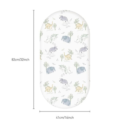 Gllquen Baby Bassinet Sheets Set 2-Pack, Breathable Cozy Bassinet Fitted Sheet Universal Fit Standard Mattress Oval Rectangle Cradle Baby Sheets for Baby Boy Girls Unisex 32"x16"(Elephant)
