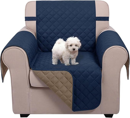 U-NICE HOME Recliner Chair Covers Reversible Chair Cover Pet Covers for Dogs with Elastic Straps Water Resistant Diamond Quilted (23''Recliner Small, Navy/Taupe)