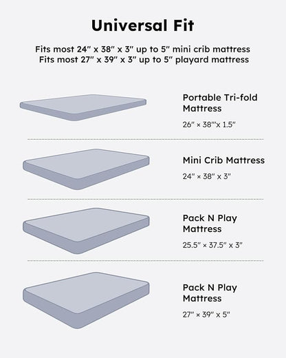 Pack and Play Sheets Fitted, Mini Crib Sheets 2-Pack for Pack N Play Mattress, Stretchy Playpen Sheet for Boys Girls, Softness and Breathable, 38" x 26"
