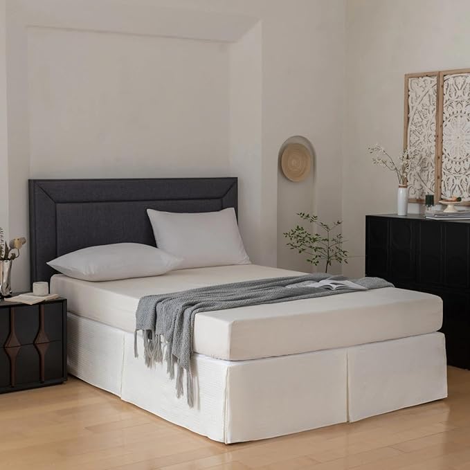 King Bed Skirt, Wrap Around Bed Skirt with Pleated Corner, 14 Inch Drop Pleated Bedskirts, Anti-Slip, Microfiber, Ivory, 14'' King