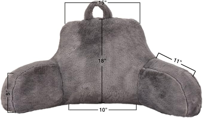 Btargot Reading Pillow Bed Wedge Large Adult Backrest Lounge Cushion with Arms | Back Support for Sitting Up in Bed Grey