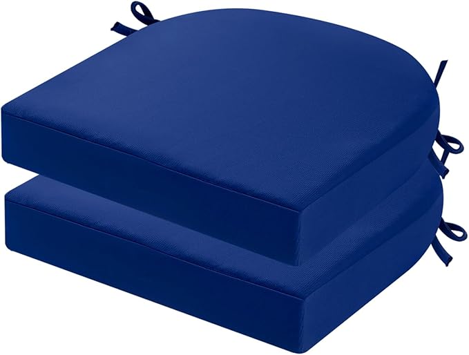 idee-home Outdoor Chair Cushions Set of 2, Thick 19" x 19" x 3" Outdoor Seat Cushions Patio Furniture Waterproof with Ties, Dining Pads