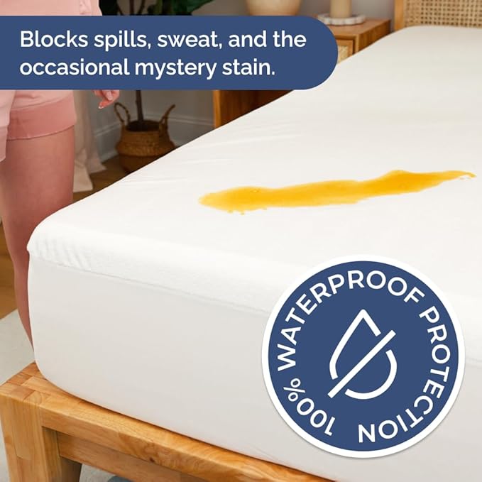100% Waterproof Mattress Protector Or Your Money Back Full Size-Premium Fitted Terry Cover - Noiseless, Soft & Cooling - Secure Fit up to 16” Deep Pockets -Machine Washable & Wrinkle-Free - White