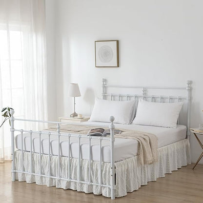 Bed Skirt King Size Ruffled Bed Skirt with Split Corners, 12 Inch Drop Dust Ruffle Bed Skirts with Platform, Boho Tufted Shabby Chic King Size Bed Skirts, Ivory