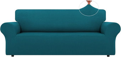 LURKA Stretch Sofa Slipcovers 1 Piece Couch Covers for 3 Cushion Couch Sofa Furniture Protector Full Sofa Covers with Elastic Bottom for Kids and Dog (Large, Peacockblue)