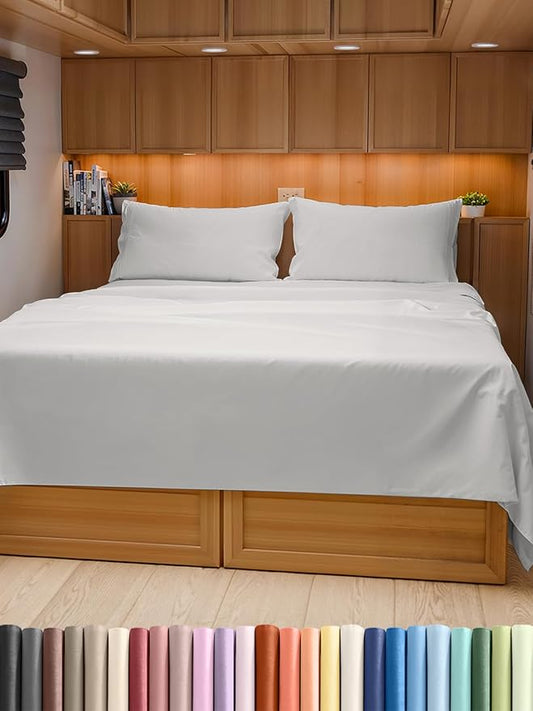 RV Short Queen Sheet Set 60 X 75 - 4 Piece RV Short Queen Bed Sheets - Soft, Breathable & Cooling - Designed for Bunks, Trailers & Camper - Fits 8” to 12" Mattress - Hotel Luxury Bedding - French Grey