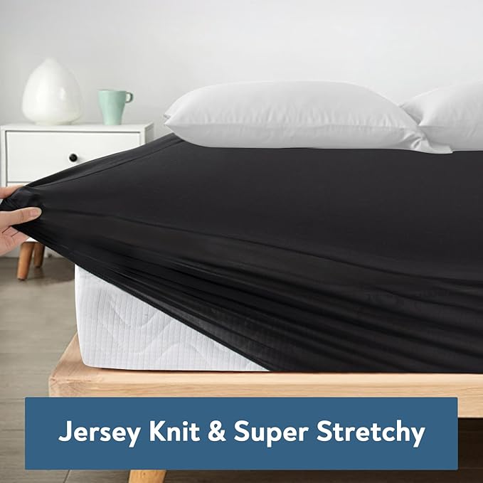 2 Pack Twin Fitted Sheet Only, Super Soft & Cozy Twin Size Bed Sheets for Boys Kids with Deep Pocket to 14 Inch, Cooling Jersey Mattress Bottom Sheets,Shrinkage & Stain Resistant, Wrinkle Free, Black