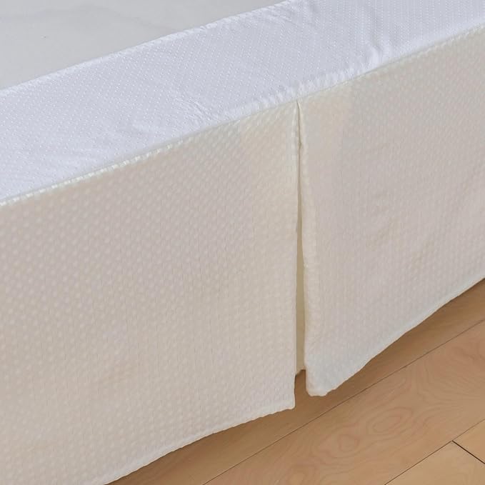 King Bed Skirt, Wrap Around Bed Skirt with Pleated Corner, 16 Inch Drop Pleated Waffle Weave Bedskirts, Anti-Slip, Microfiber, Ivory, 16'' King