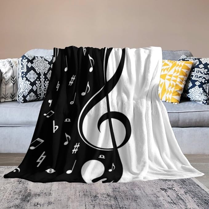 Music Blanket Abstract Funny Black White Music Note Art Printed Soft Cozy Lightweight Throw Blanket for Kids Girls Boys Women Bedroom Living Room Dorm Chair Sofa Travel 40x50in
