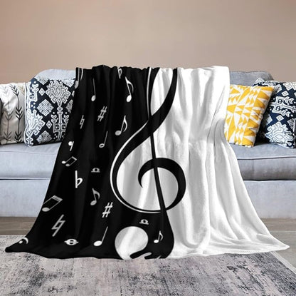 Music Blanket Abstract Funny Black White Music Note Art Printed Soft Cozy Lightweight Throw Blanket for Kids Girls Boys Women Bedroom Living Room Dorm Chair Sofa Travel 40x50in