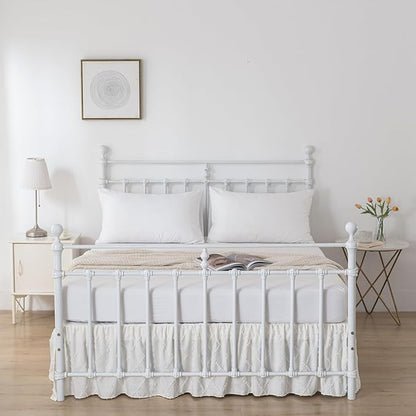 Bed Skirt Full Size Ruffled Bed Skirt with Split Corners, 16 Inch Drop Dust Ruffle Bed Skirts with Platform, Boho Tufted Shabby Chic Full Size Bed Skirts, Ivory