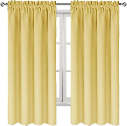 DWCN Blackout Curtains for Bedroom – Rod Pocket Thermal Insulated Noise Reducing Noise Reducing Drapes for Living Room, W 42 x L 63 Inch, 2 Panels, Light Yellow