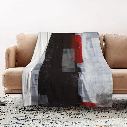 LOKMU Throw Blanket, Red Grey Abstract Art Painting Ultra-Soft Cozy Flannel Blankets, Fuzzy Plush Lightweight Modern Blanket for Couch Sofa Bedding Home Decor, 80" L x 60" W