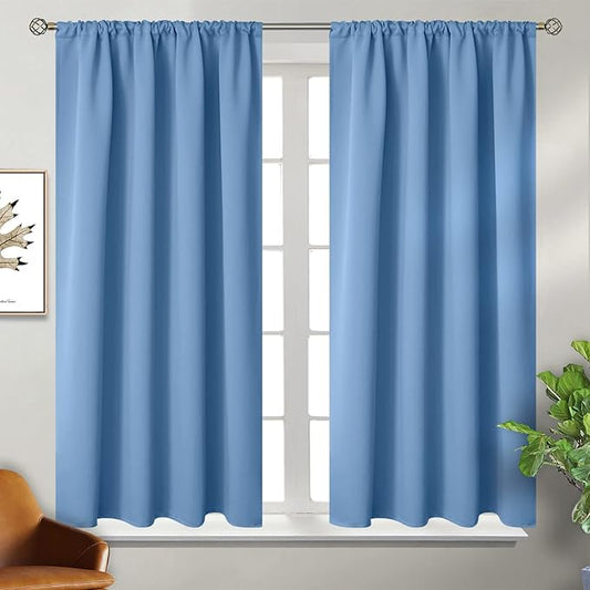 BGment Rod Pocket Blackout Curtains 54 Inch Length for Bedroom - Thermal Insulated Drapes Room Darkening Privacy for Living Room Windows, Denim Blue, 42 x 54 Inch, 2 Panels
