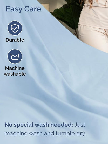 Extra Deep Pocket Split King Sheets - 5 Piece Breathable & Cooling Bed Sheets - Hotel Luxury Bed Sheet Set - Soft, Wrinkle Free & Comfy - Easily Fits Extra Deep Mattresses - Light Blue Sheets Set