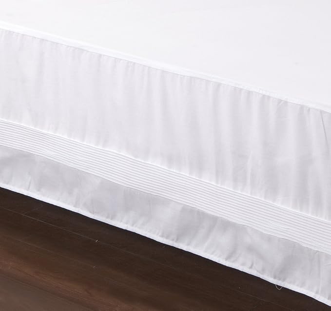 Valea Home Bed Skirt with Stitch on White Dust Ruffle with Split Corner, Durable Elegant Luxury Queen 14-inch Drop