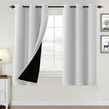 H.VERSAILTEX 100% Blackout Curtains for Bedroom Thermal Insulated Blackout Curtains 63 inch Length Full Light Blocking Curtains for Living Room with Black Liner 2 Panels Set, Greyish White
