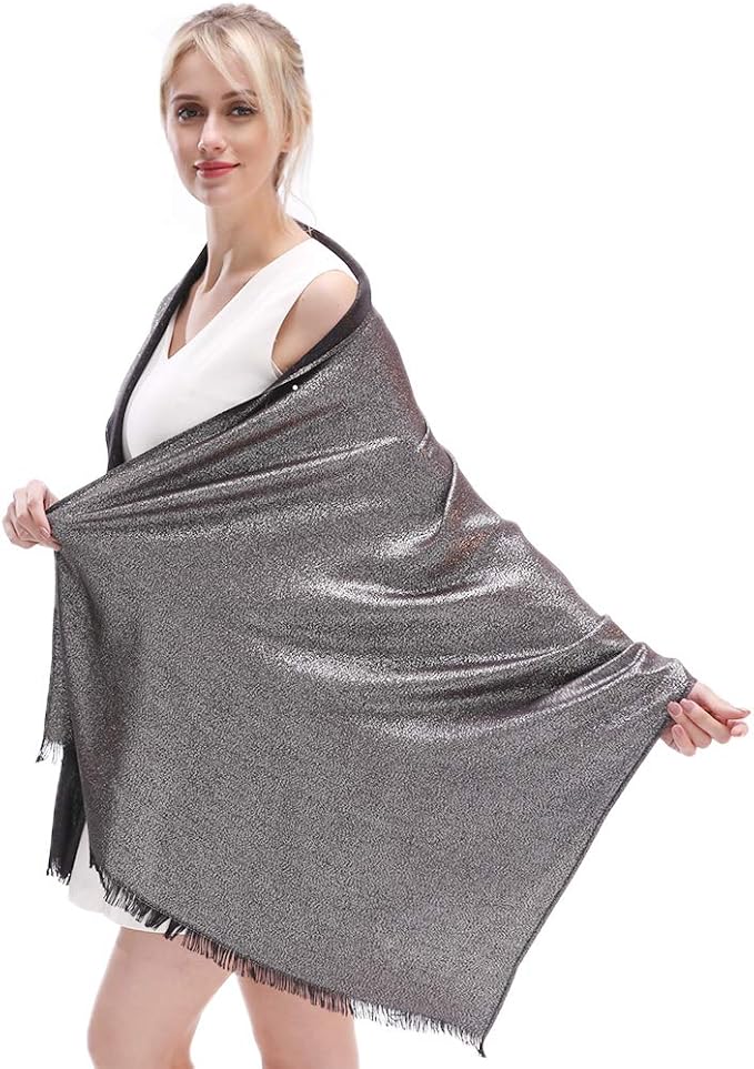 LMVERNA Women's Sparkling Metallic Soft Pashmina Shawls and Wraps Scarf in Solid Colors